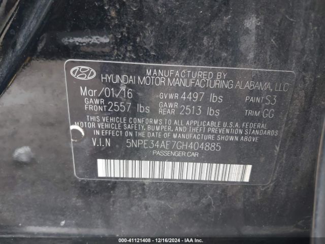 Photo 8 VIN: 5NPE34AF7GH404885 - HYUNDAI SONATA 