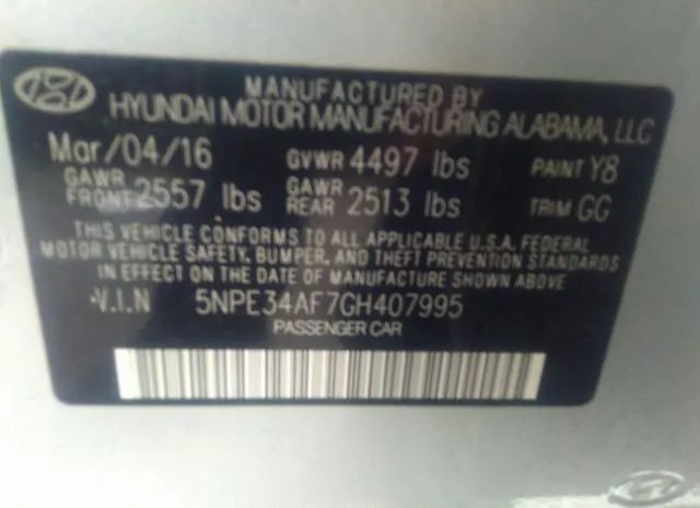 Photo 8 VIN: 5NPE34AF7GH407995 - HYUNDAI SONATA 