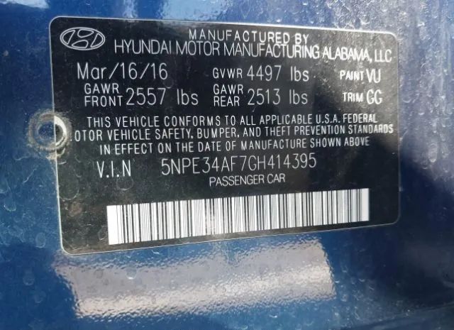 Photo 8 VIN: 5NPE34AF7GH414395 - HYUNDAI SONATA 