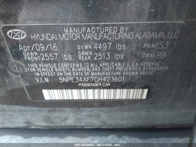 Photo 8 VIN: 5NPE34AF7GH423601 - HYUNDAI SONATA 