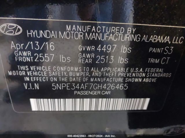 Photo 8 VIN: 5NPE34AF7GH426465 - HYUNDAI SONATA 