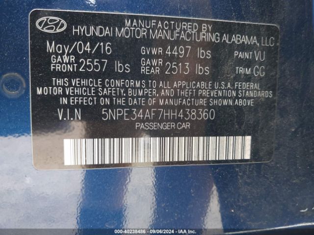 Photo 8 VIN: 5NPE34AF7HH438360 - HYUNDAI SONATA 