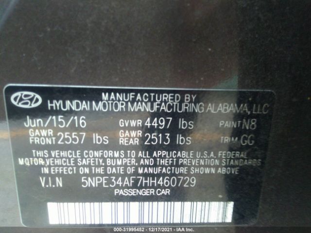 Photo 8 VIN: 5NPE34AF7HH460729 - HYUNDAI SONATA 