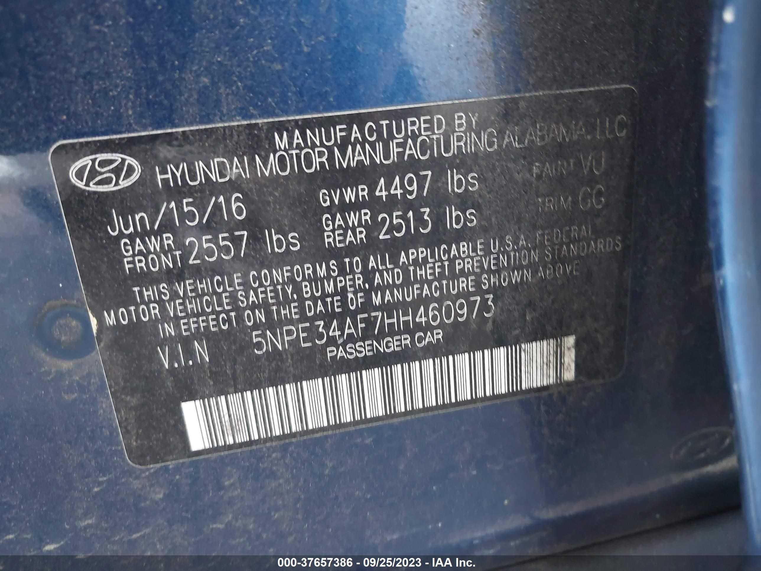 Photo 8 VIN: 5NPE34AF7HH460973 - HYUNDAI SONATA 