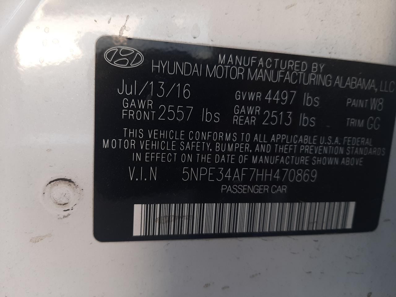 Photo 11 VIN: 5NPE34AF7HH470869 - HYUNDAI SONATA 