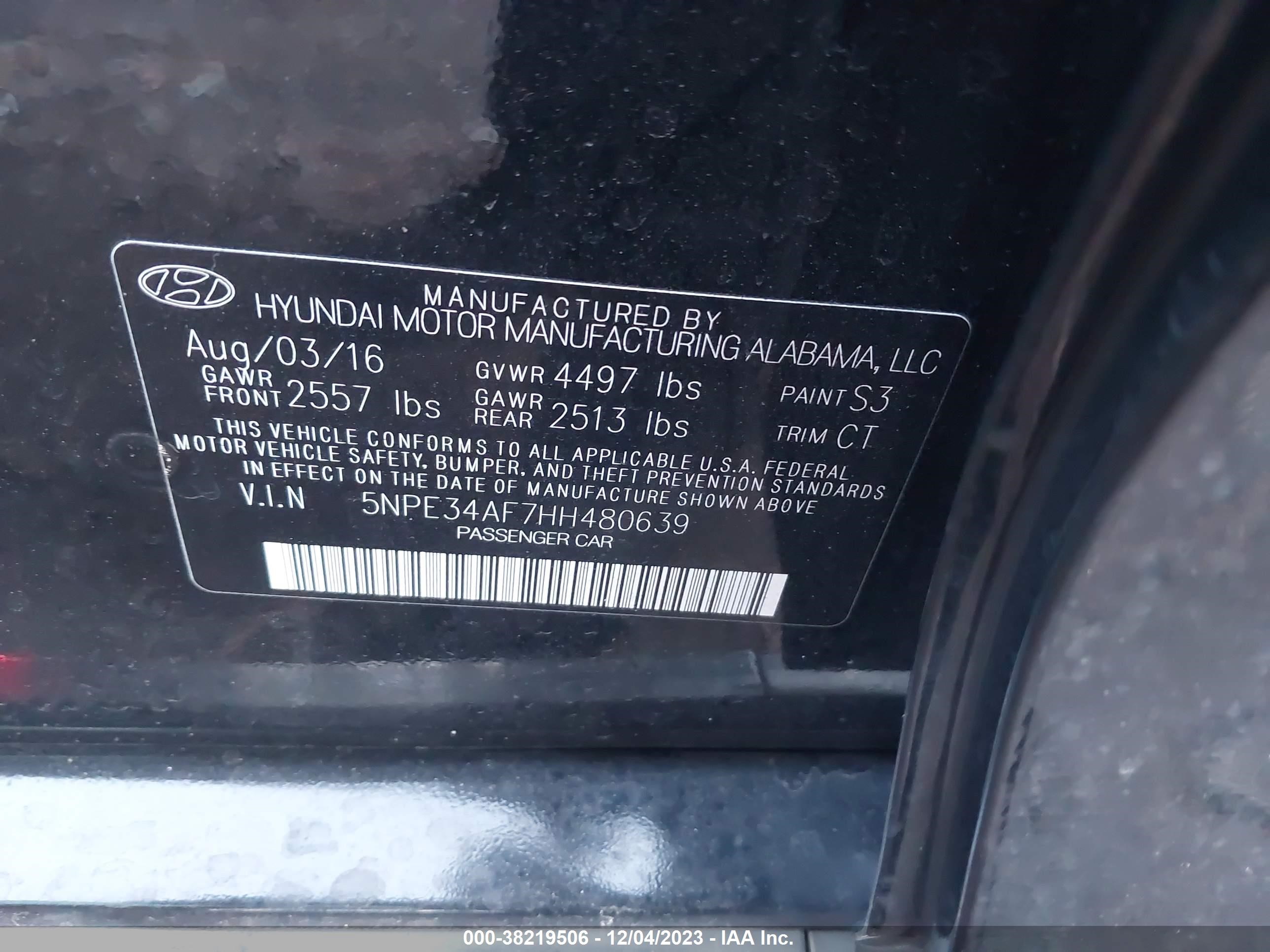 Photo 8 VIN: 5NPE34AF7HH480639 - HYUNDAI SONATA 