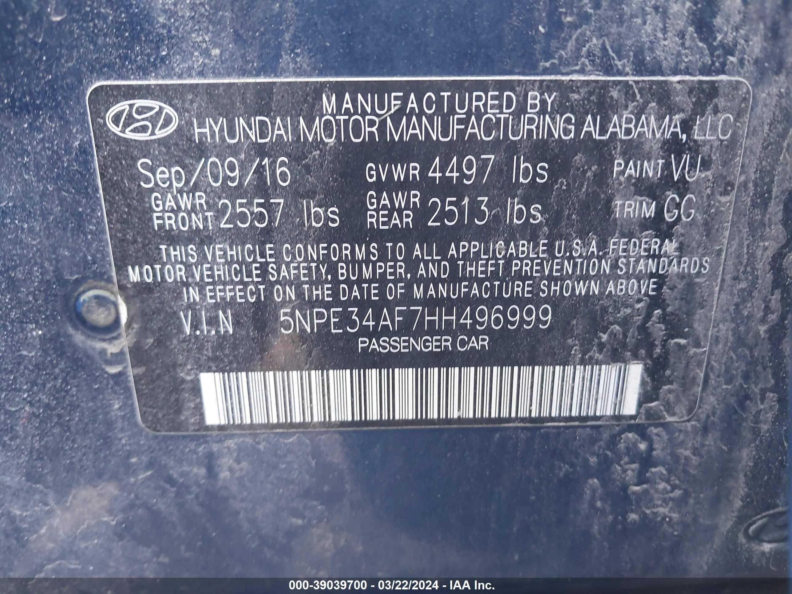 Photo 13 VIN: 5NPE34AF7HH496999 - HYUNDAI SONATA 