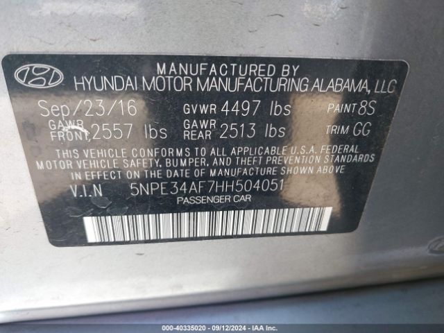 Photo 8 VIN: 5NPE34AF7HH504051 - HYUNDAI SONATA 