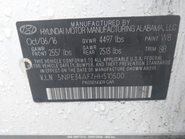 Photo 8 VIN: 5NPE34AF7HH510500 - HYUNDAI SONATA 