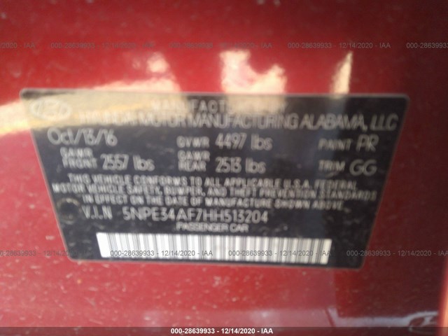 Photo 8 VIN: 5NPE34AF7HH513204 - HYUNDAI SONATA 