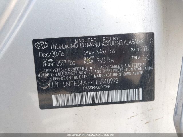 Photo 8 VIN: 5NPE34AF7HH540922 - HYUNDAI SONATA 