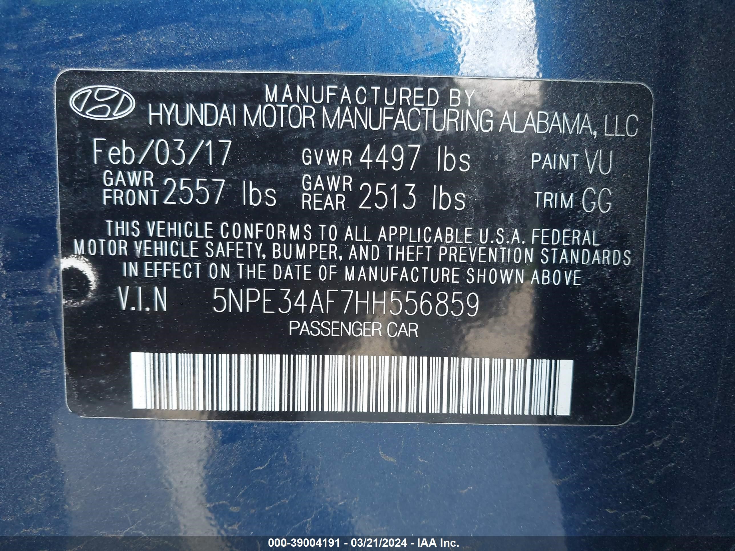 Photo 8 VIN: 5NPE34AF7HH556859 - HYUNDAI SONATA 