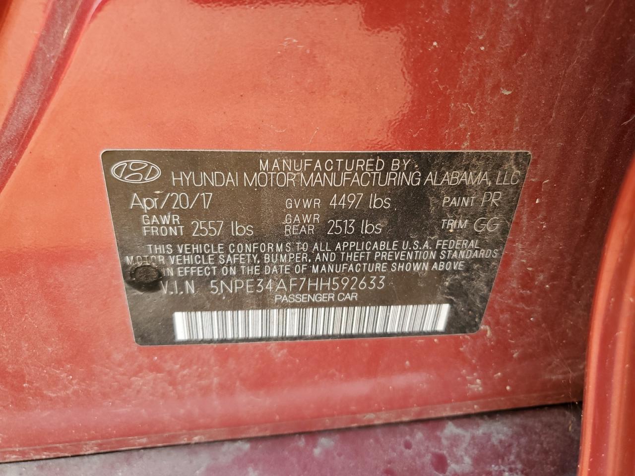 Photo 11 VIN: 5NPE34AF7HH592633 - HYUNDAI SONATA 