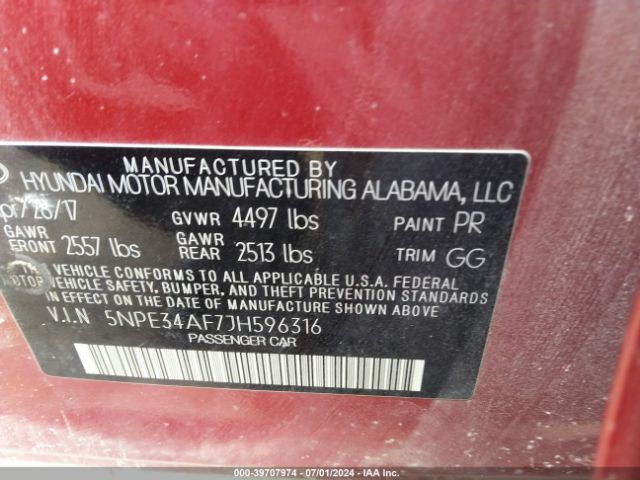 Photo 8 VIN: 5NPE34AF7JH596316 - HYUNDAI SONATA 