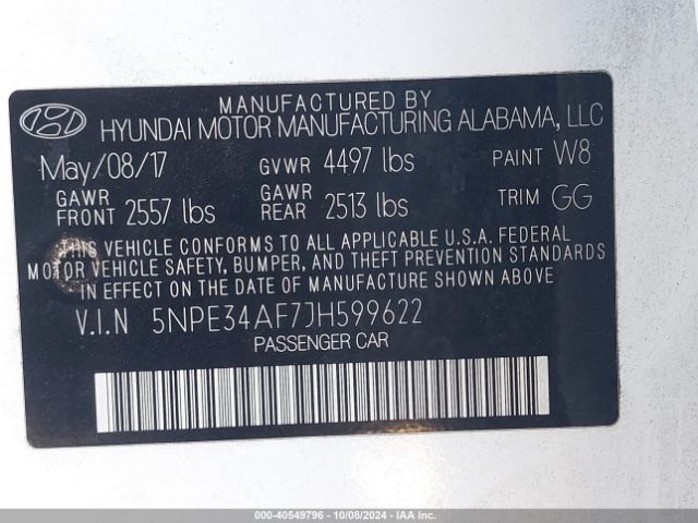 Photo 8 VIN: 5NPE34AF7JH599622 - HYUNDAI SONATA 