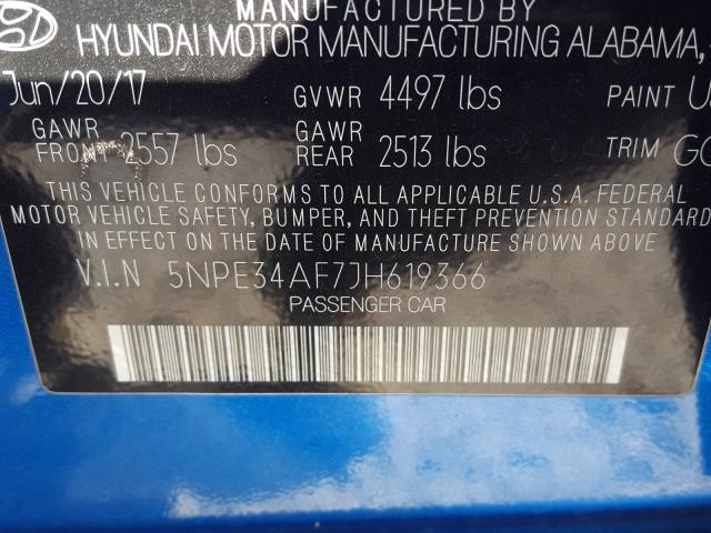 Photo 9 VIN: 5NPE34AF7JH619366 - HYUNDAI SONATA SPO 