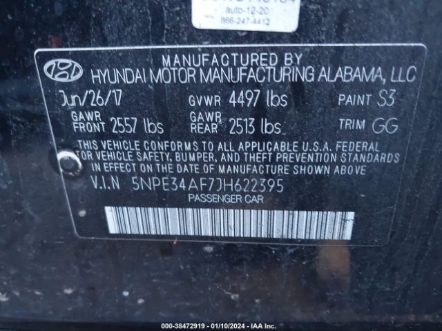 Photo 8 VIN: 5NPE34AF7JH622395 - HYUNDAI SONATA 