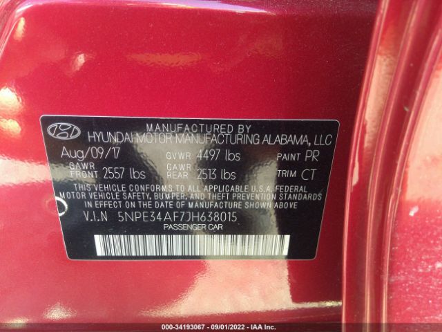 Photo 8 VIN: 5NPE34AF7JH638015 - HYUNDAI SONATA 