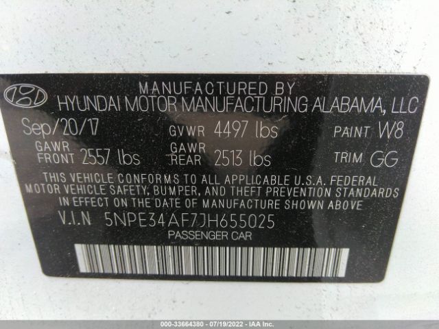 Photo 8 VIN: 5NPE34AF7JH655025 - HYUNDAI SONATA 