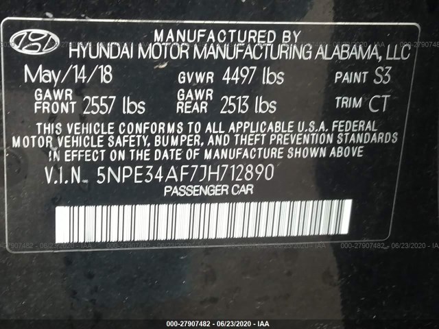 Photo 8 VIN: 5NPE34AF7JH712890 - HYUNDAI SONATA 