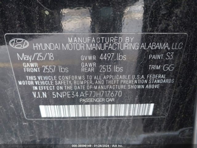 Photo 8 VIN: 5NPE34AF7JH717670 - HYUNDAI SONATA 