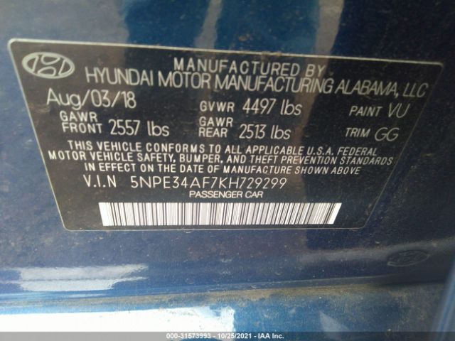 Photo 8 VIN: 5NPE34AF7KH729299 - HYUNDAI SONATA 