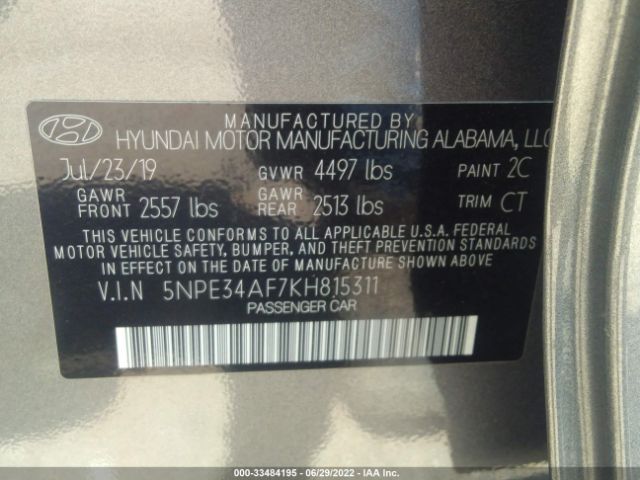 Photo 8 VIN: 5NPE34AF7KH815311 - HYUNDAI SONATA 