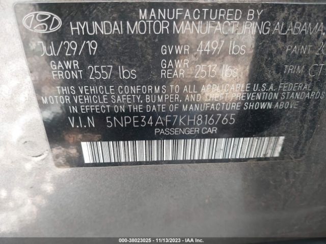 Photo 8 VIN: 5NPE34AF7KH816765 - HYUNDAI SONATA 