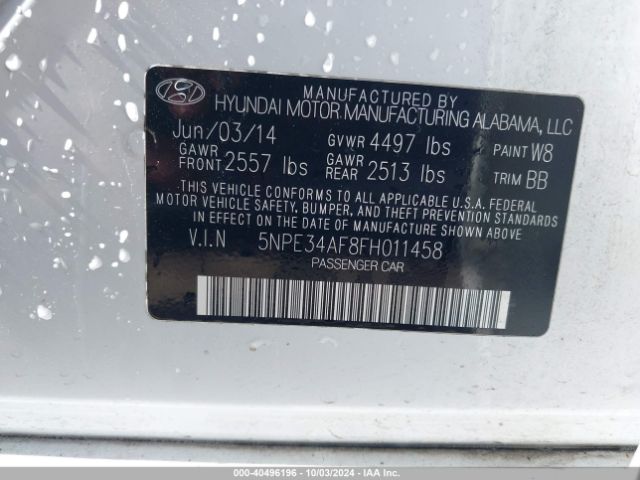 Photo 8 VIN: 5NPE34AF8FH011458 - HYUNDAI SONATA 