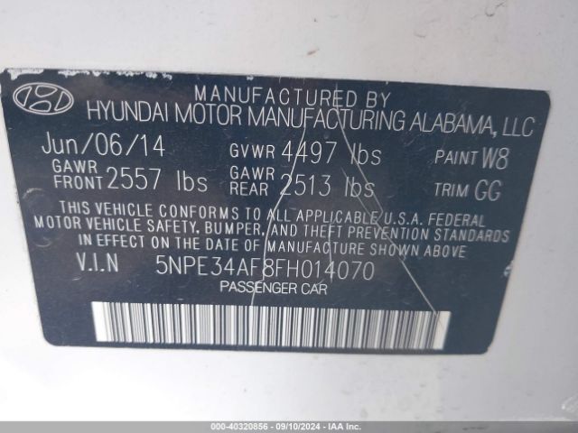 Photo 8 VIN: 5NPE34AF8FH014070 - HYUNDAI SONATA 