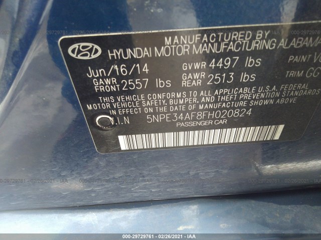 Photo 8 VIN: 5NPE34AF8FH020824 - HYUNDAI SONATA 