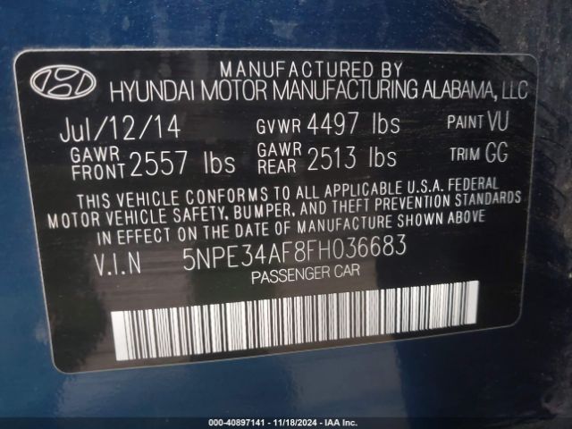 Photo 8 VIN: 5NPE34AF8FH036683 - HYUNDAI SONATA 