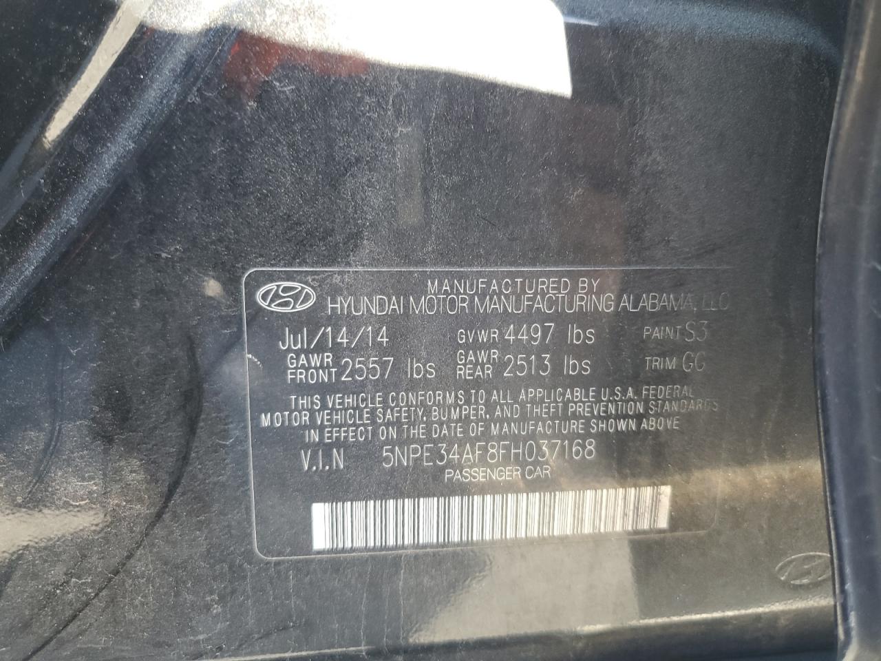 Photo 11 VIN: 5NPE34AF8FH037168 - HYUNDAI SONATA 