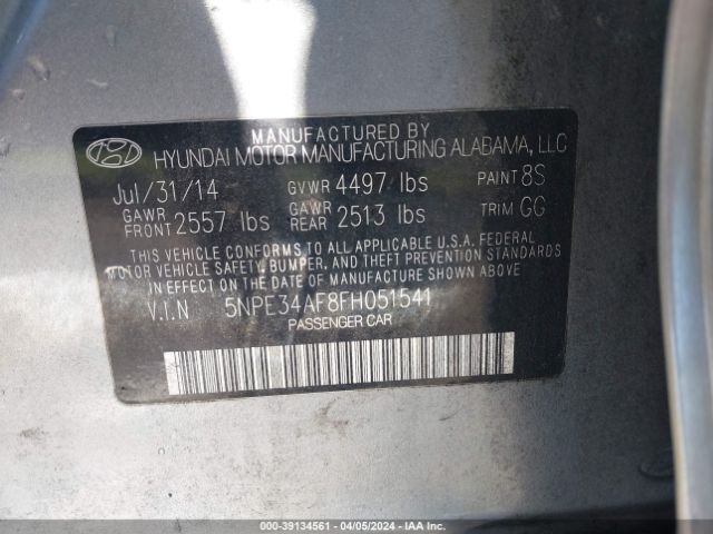 Photo 8 VIN: 5NPE34AF8FH051541 - HYUNDAI SONATA 