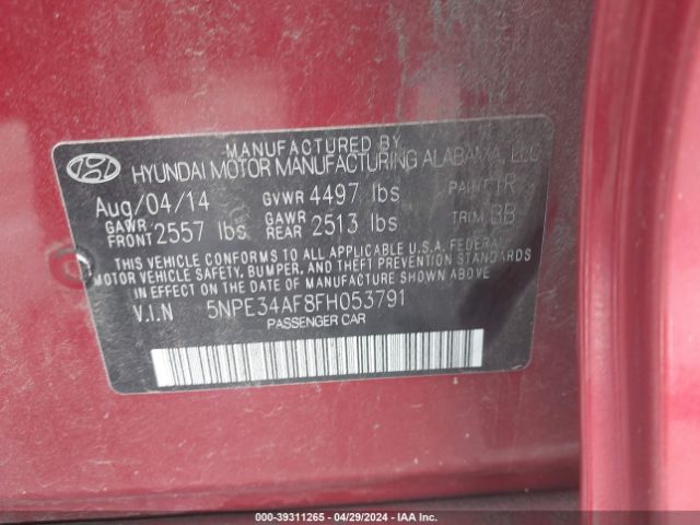 Photo 8 VIN: 5NPE34AF8FH053791 - HYUNDAI SONATA 