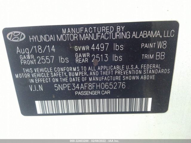 Photo 8 VIN: 5NPE34AF8FH065276 - HYUNDAI SONATA 