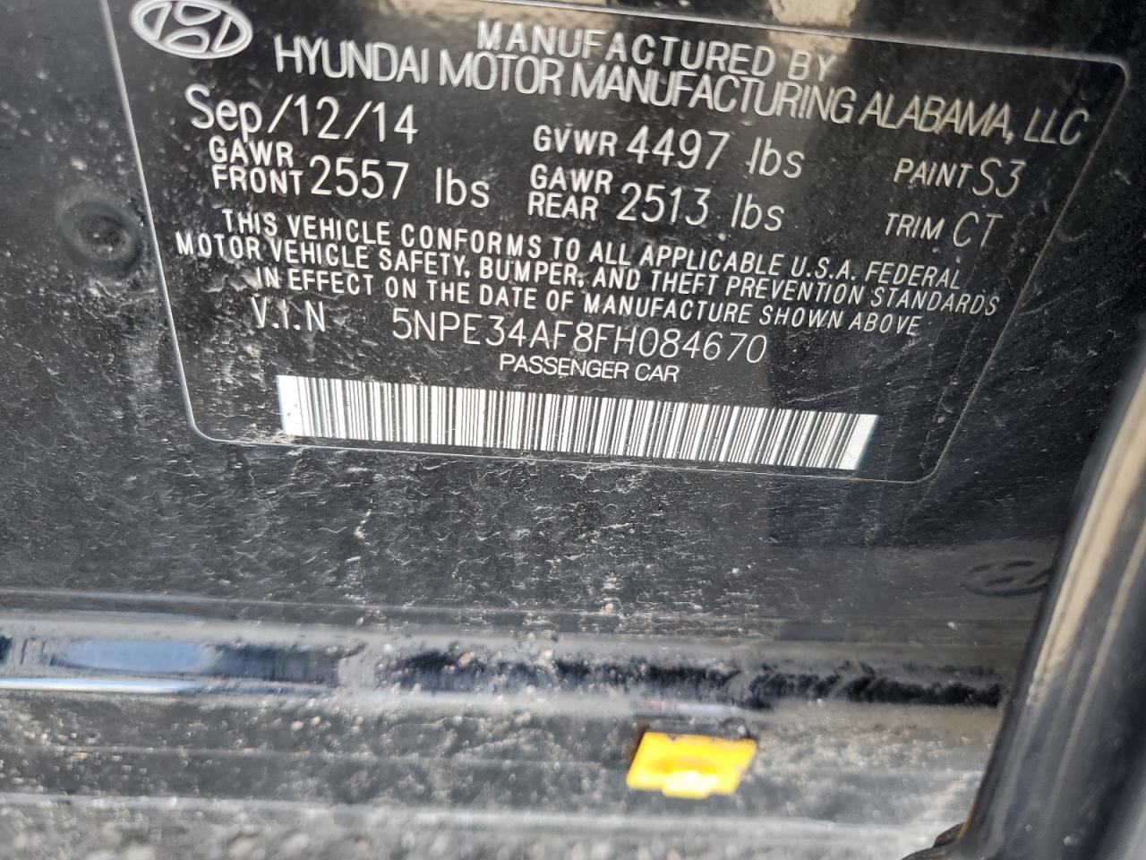 Photo 11 VIN: 5NPE34AF8FH084670 - HYUNDAI SONATA 