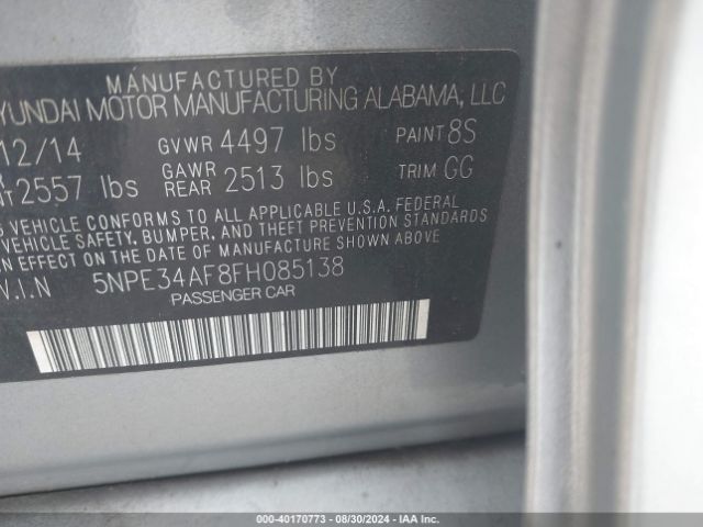 Photo 8 VIN: 5NPE34AF8FH085138 - HYUNDAI SONATA 