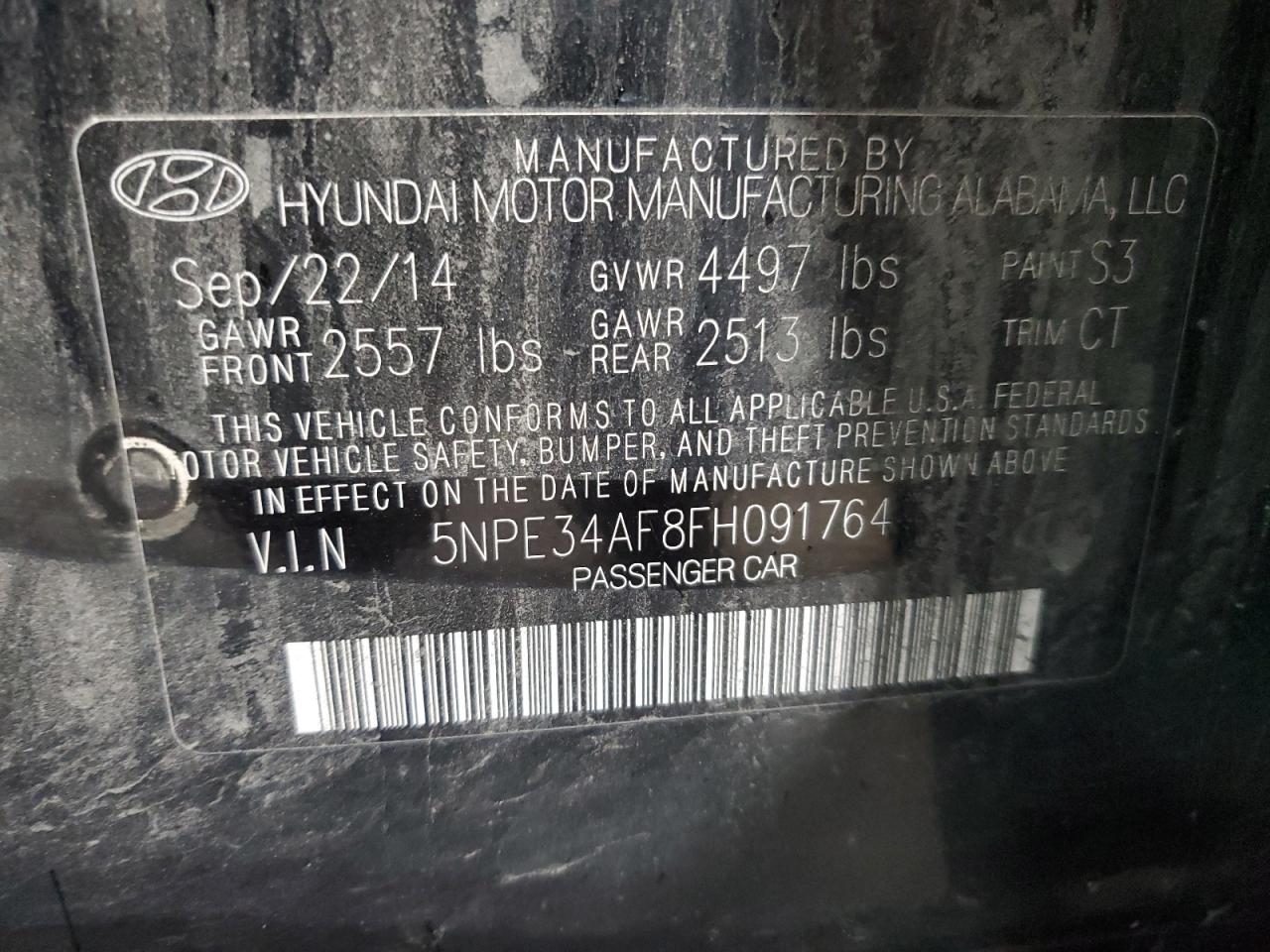 Photo 11 VIN: 5NPE34AF8FH091764 - HYUNDAI SONATA 