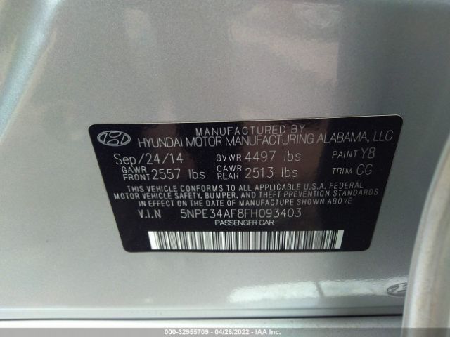 Photo 8 VIN: 5NPE34AF8FH093403 - HYUNDAI SONATA 