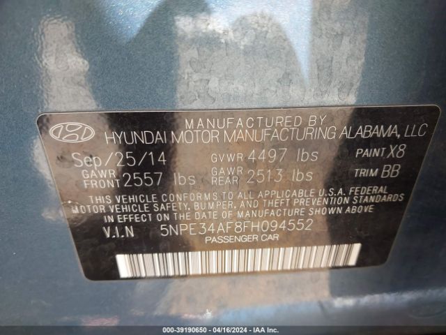 Photo 8 VIN: 5NPE34AF8FH094552 - HYUNDAI SONATA 