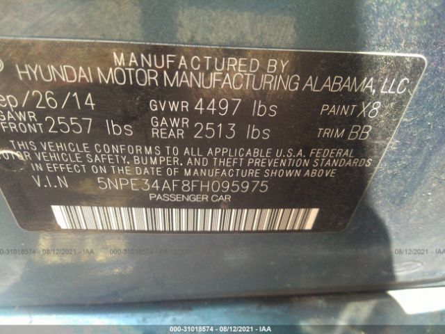 Photo 8 VIN: 5NPE34AF8FH095975 - HYUNDAI SONATA 