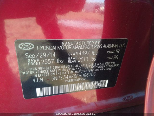 Photo 8 VIN: 5NPE34AF8FH096706 - HYUNDAI SONATA 