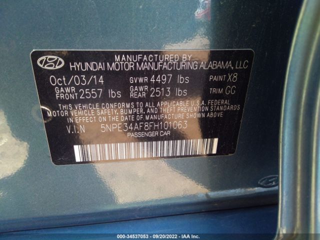 Photo 8 VIN: 5NPE34AF8FH101063 - HYUNDAI SONATA 