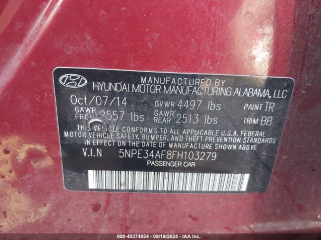 Photo 8 VIN: 5NPE34AF8FH103279 - HYUNDAI SONATA 