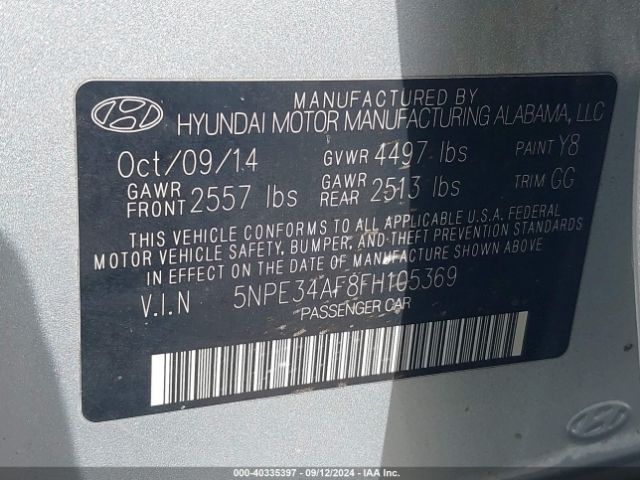 Photo 8 VIN: 5NPE34AF8FH105369 - HYUNDAI SONATA 