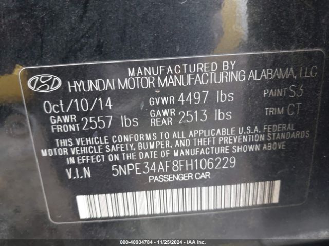 Photo 8 VIN: 5NPE34AF8FH106229 - HYUNDAI SONATA 