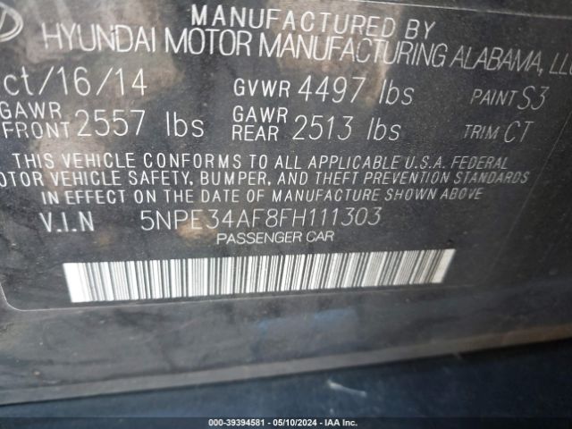 Photo 8 VIN: 5NPE34AF8FH111303 - HYUNDAI SONATA 