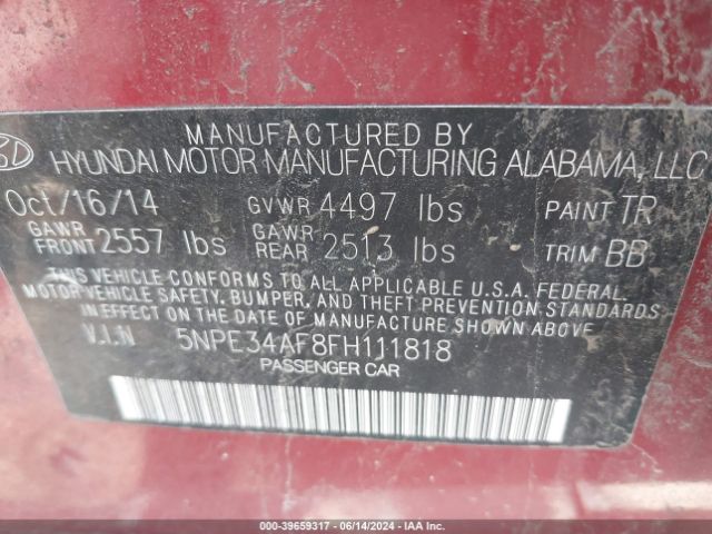 Photo 8 VIN: 5NPE34AF8FH111818 - HYUNDAI SONATA 