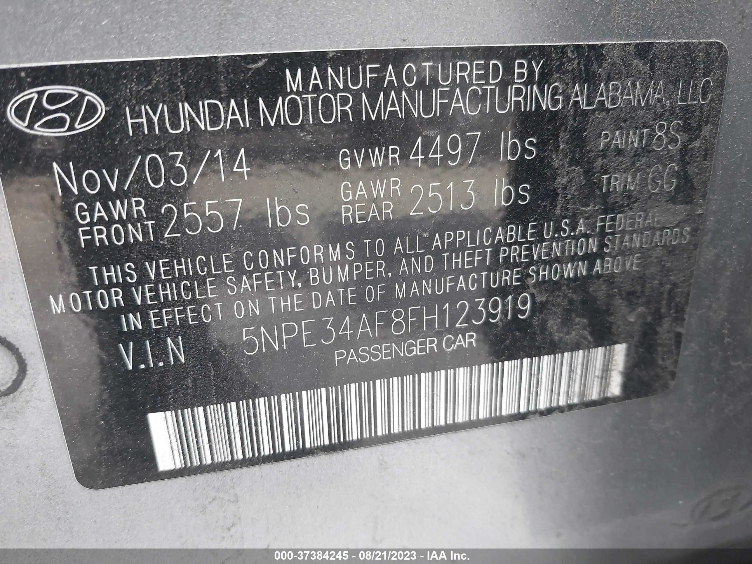 Photo 8 VIN: 5NPE34AF8FH123919 - HYUNDAI SONATA 